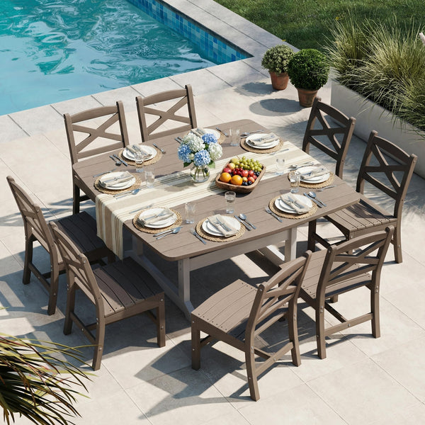 9-Piece HDPE Outdoor Dining Set with Umbrella Hole