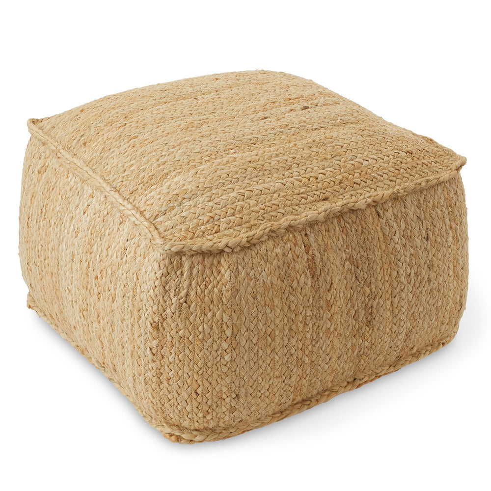 Square Braided Jute Pouf Ottoman 22" x 22" x 14"