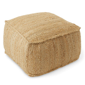 Square Braided Jute Pouf Ottoman 22" x 22" x 14"