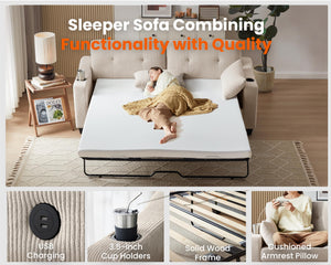 2-in-1 Pull Out Sleeper Sofa Bed with Memory Foam Mattress
