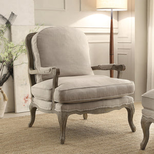 French Country Accent Chair with Rattan Back & Feather Down Cushion