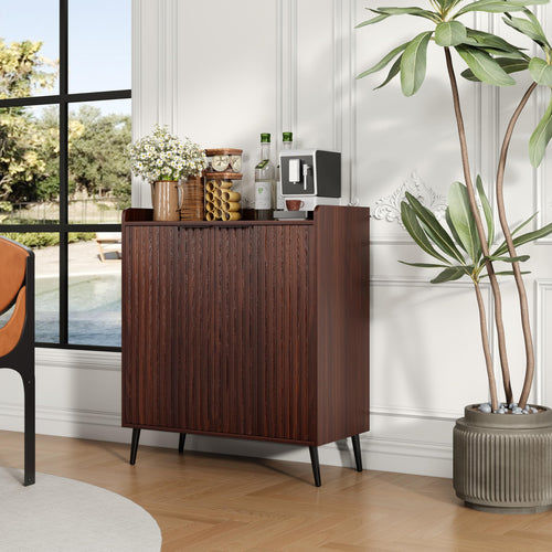 Fluted Wine & Coffee Bar Cabinet with Storage