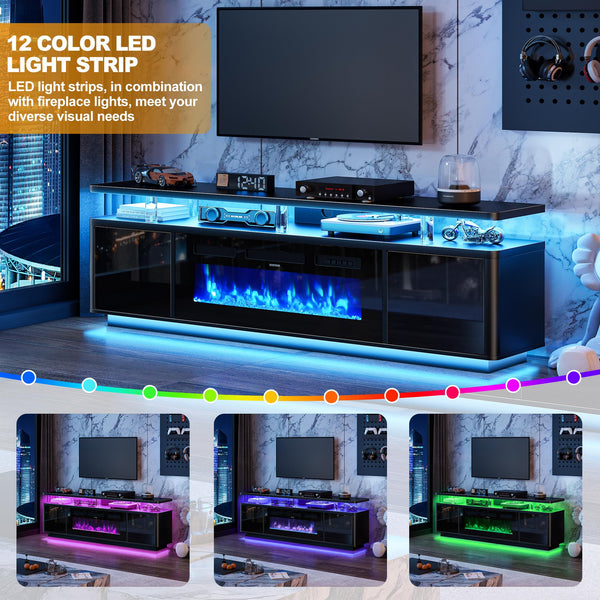 70" Electric Fireplace TV Stand with LED Lights