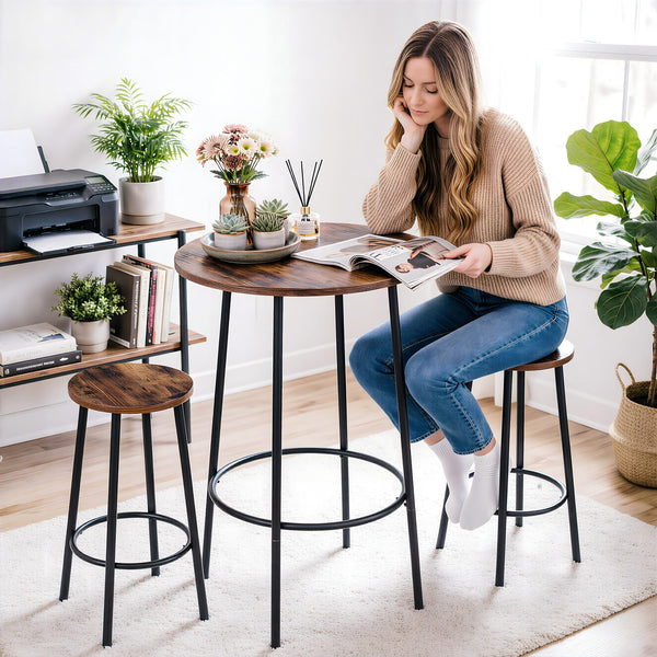 3-Piece Round Pub Dining Set with 2 Counter Height Bar Stools