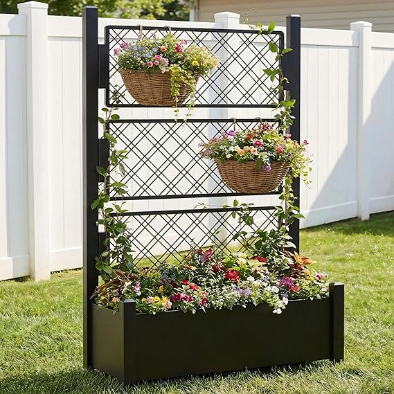 Metal Outdoor Planter Box with Drainage & Adjustable Feet