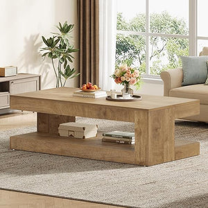 2-Tier Farmhouse Coffee Table with Storage, 47.24"