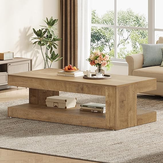 2-Tier Farmhouse Coffee Table with Storage, 47.24"