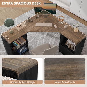 59-Inch L-Shaped Desk with Power Outlets & File Drawer