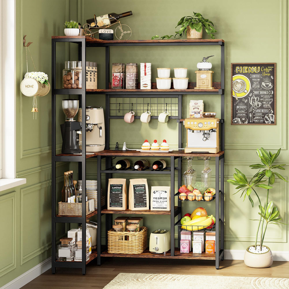 L-Shaped 6-Tier Corner Baker's Rack with Power Outlet