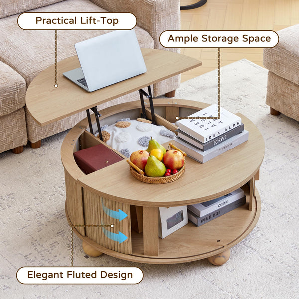 Round Lift-Top Coffee Table with Storage
