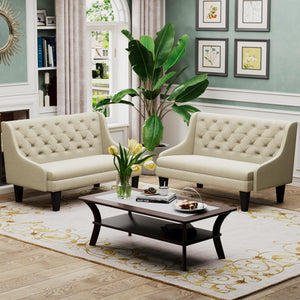 50" Modern Loveseat Settee Sofa – Linen Fabric, Tufted 2-Seat Couch