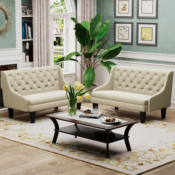 50" Modern Loveseat Settee Sofa – Linen Fabric, Tufted 2-Seat Couch