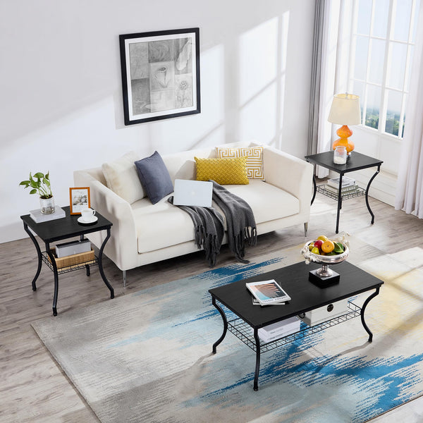 3-Piece Living Room Coffee Table Set with Storage Shelves