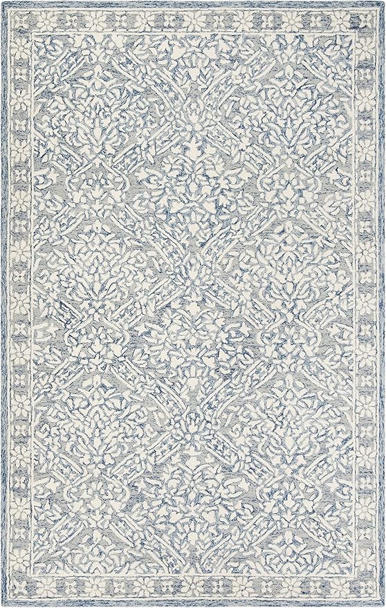 Micro-Loop Wool Area Rug – Blue & Ivory
