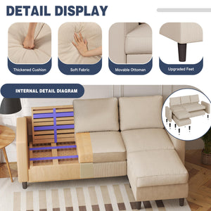 L-Shaped Convertible Sectional Sofa with Ottoman