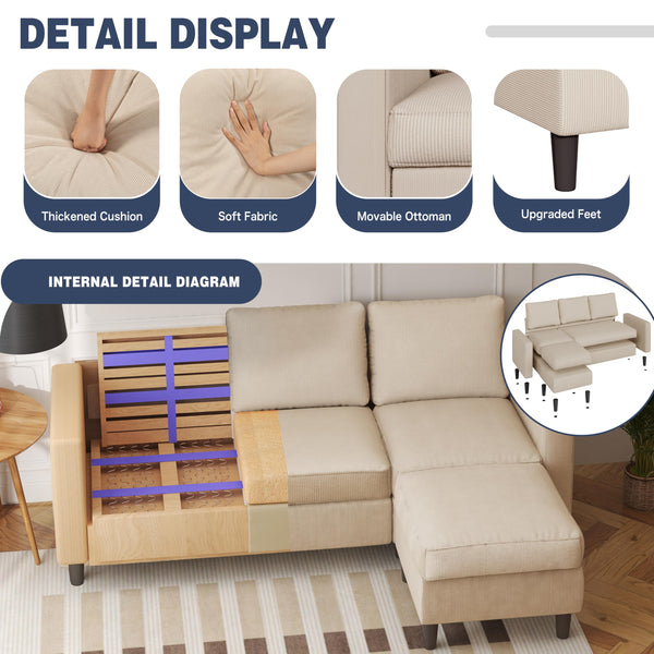 L-Shaped Convertible Sectional Sofa with Ottoman