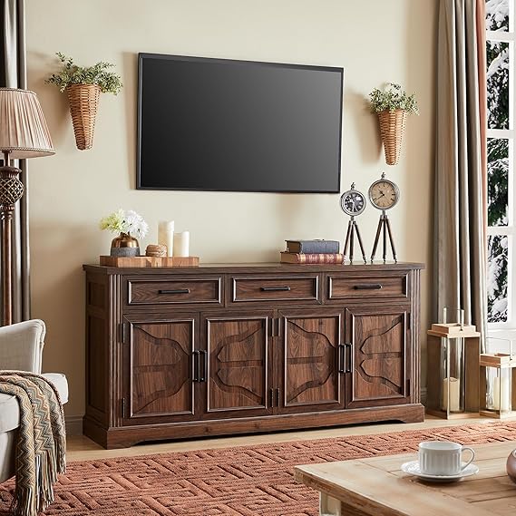 66" TV Stand with 4 Doors & 3 Drawers, Fits TVs Up to 75"