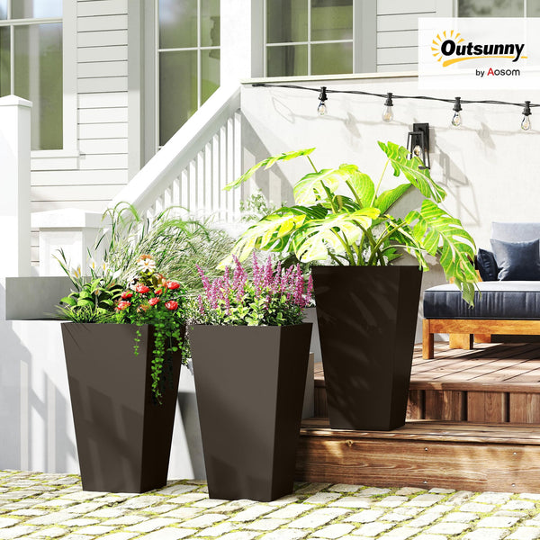 Tall Outdoor Planters Set of 3 with Drainage Holes – 28 Inch Taper Plant Pots