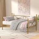 VECELO Daybed Twin Size, Day Bed Frame with Headboard, Heavy-Duty Metal Slats Support Platform for Living Room, Guest Room, Easy Assembly, White