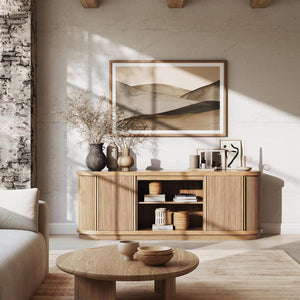 67" Fluted TV Stand with Electric Fireplace & Sliding Tambour Doors