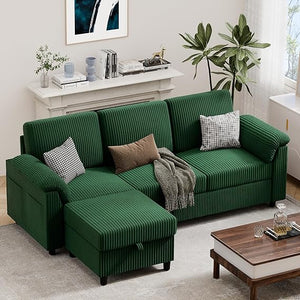 79" Convertible L-Shaped Sectional Sofa with Storage Ottoman