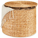 Round Water Hyacinth Storage Ottoman with Lid