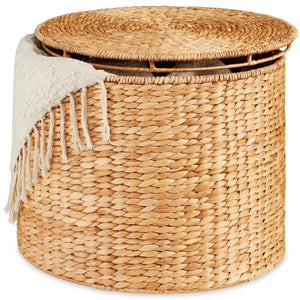 Round Water Hyacinth Storage Ottoman with Lid