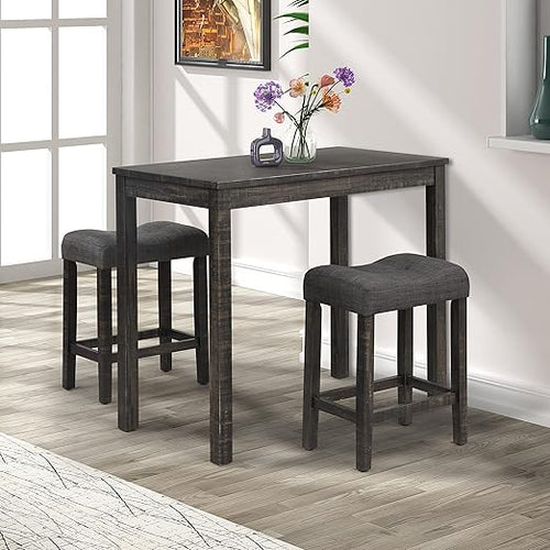 3-Piece Counter Height Dining Set with Upholstered Stools