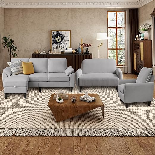 4-Piece Corduroy Living Room Set – Sofa, Loveseat & Ottoman
