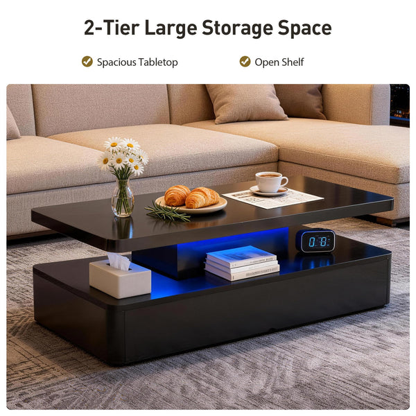 LED Coffee Table with Storage & Color Lights
