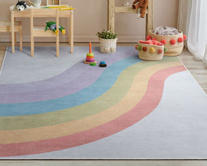 Rainbow Multi-Color Flat-Weave Playroom Area Rug