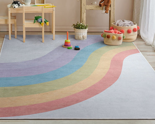 Rainbow Multi-Color Flat-Weave Playroom Area Rug