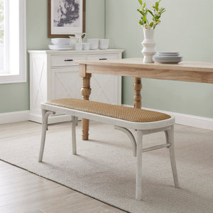 White Bentwood Bench with Rattan Seat