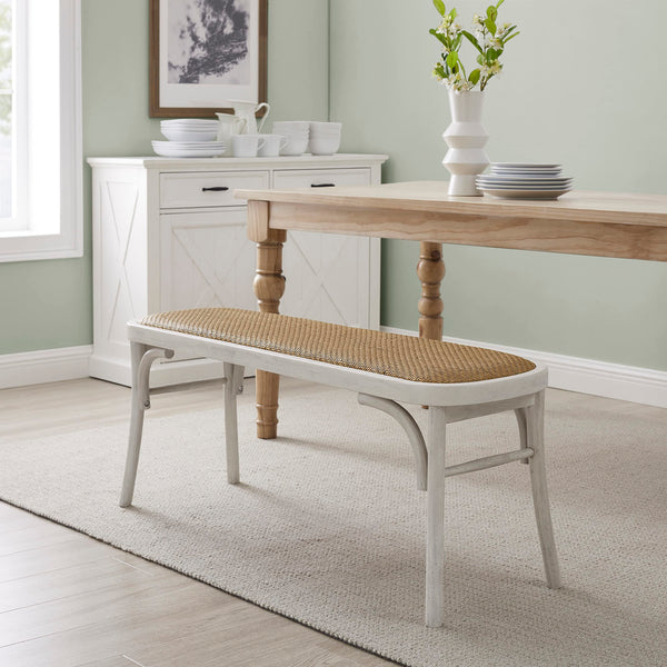 White Bentwood Bench with Rattan Seat
