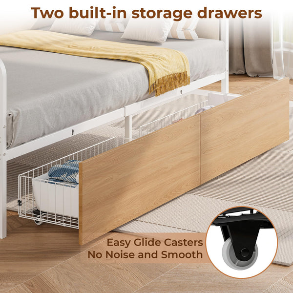 Twin Daybed with Storage Drawers, Upholstered Headboard & Charging Station