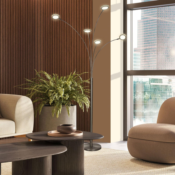 5-Head Arc Floor Lamp with Adjustable Arms