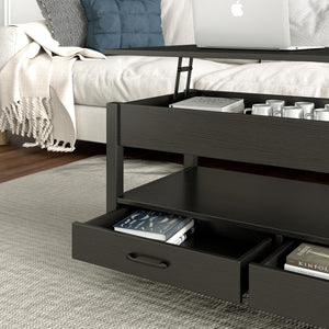 Lift Top Coffee Table with 2 Drawers and Open Shelf
