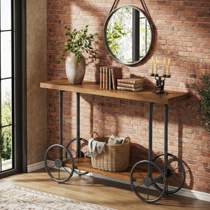 Industrial 2-Tier Console Table with Storage Shelf