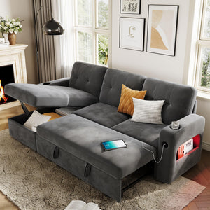 L-Shaped Sleeper Sofa with Storage & Charging Station