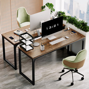 Computer Desk with Power Outlets – Engineered Wood & Steel Frame