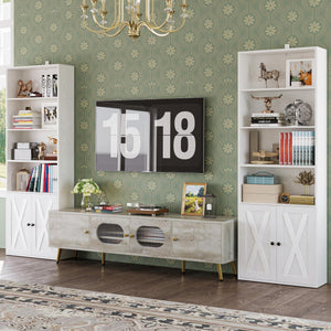 6-Shelf Bookcase with Doors Set of 2 – 70" Tall Industrial Floor Standing Bookshelf