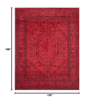 Red & Black Oriental Area Rug 10x14 – Traditional Medallion, Non-Shedding, Machine Woven