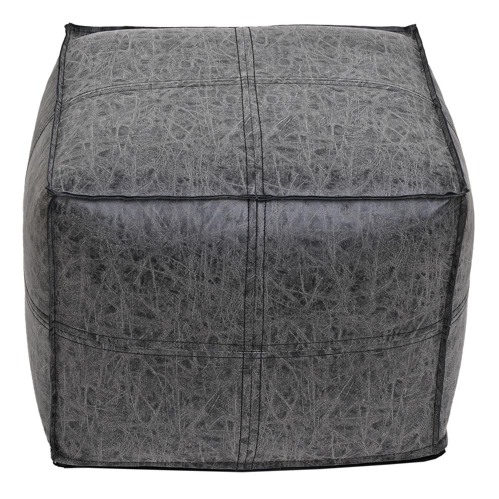 Square Distressed Vegan Leather Pouf Ottoman 18x18x14