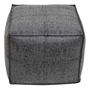 Square Distressed Vegan Leather Pouf Ottoman 18x18x14