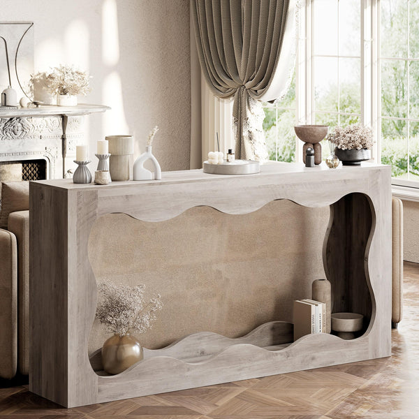 63" Farmhouse Console Table with LED Light