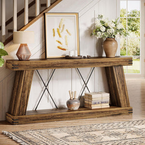 70.9" Farmhouse Console Table with 2-Tier Storage