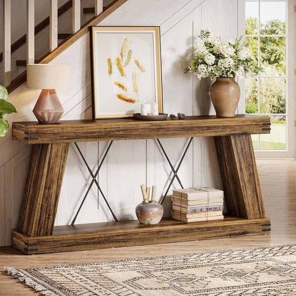 70.9" Farmhouse Console Table with 2-Tier Storage
