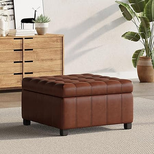 Square PU Storage Ottoman with Flip Top Lid