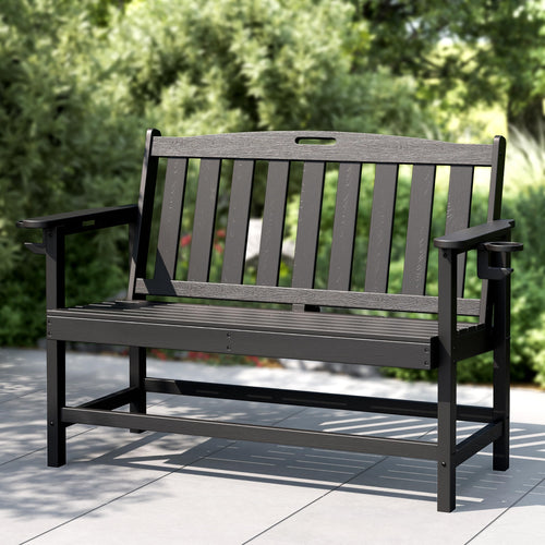 HDPE Outdoor Patio Bench with Armrests – 2-3 Person, 700 lbs Capacity