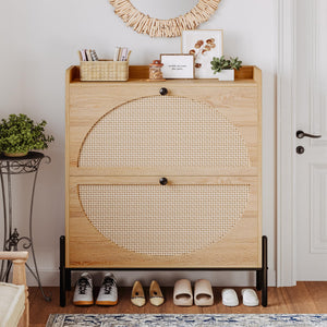 Rattan Shoe Cabinet with Flip Drawers